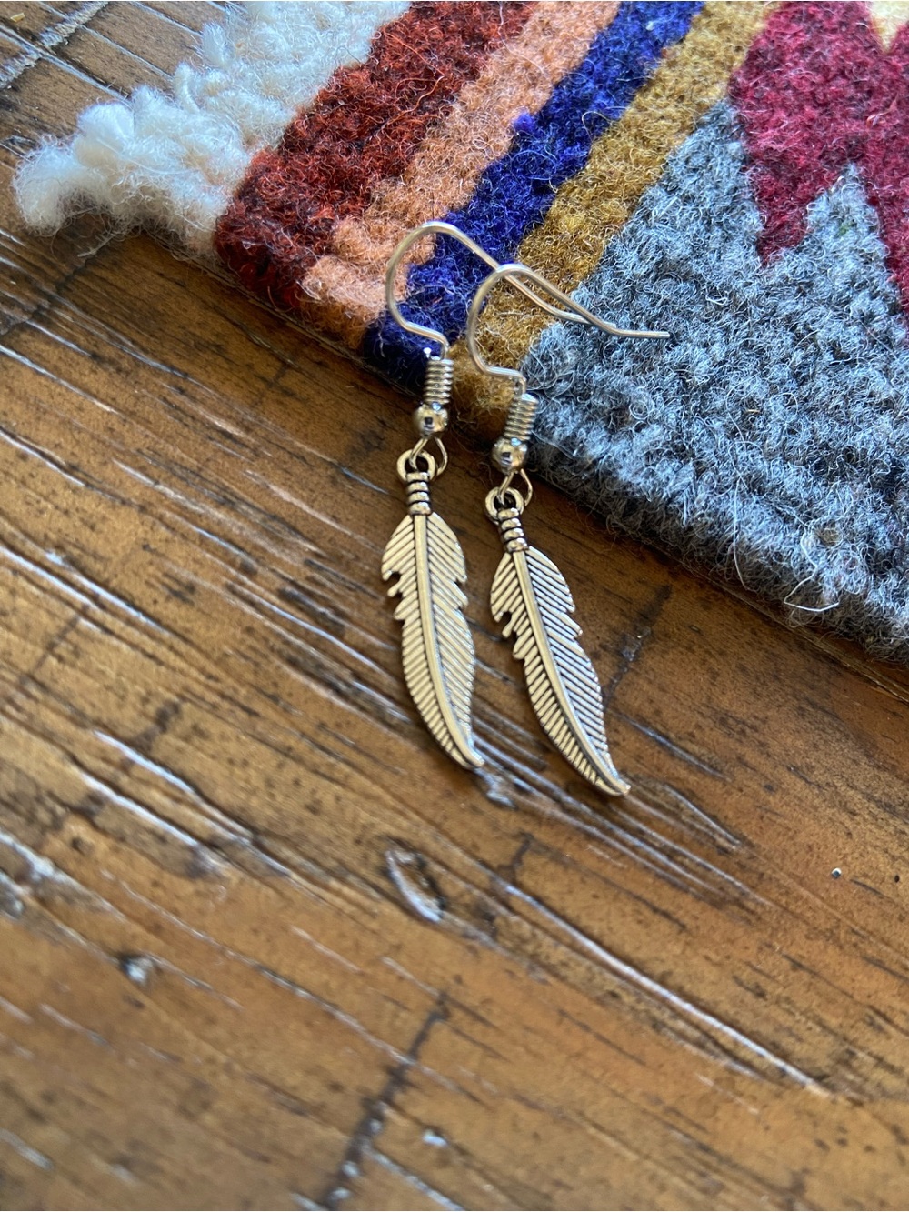 Silver Feather Drop Earrings